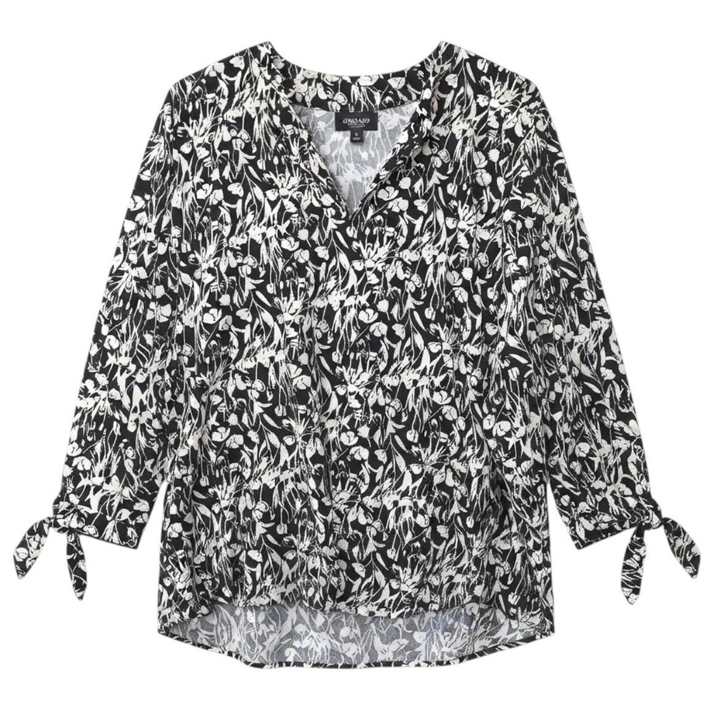 Jones New York Jones & Co Women's Plus Size 3X Black White Floral V-Neck Blouse